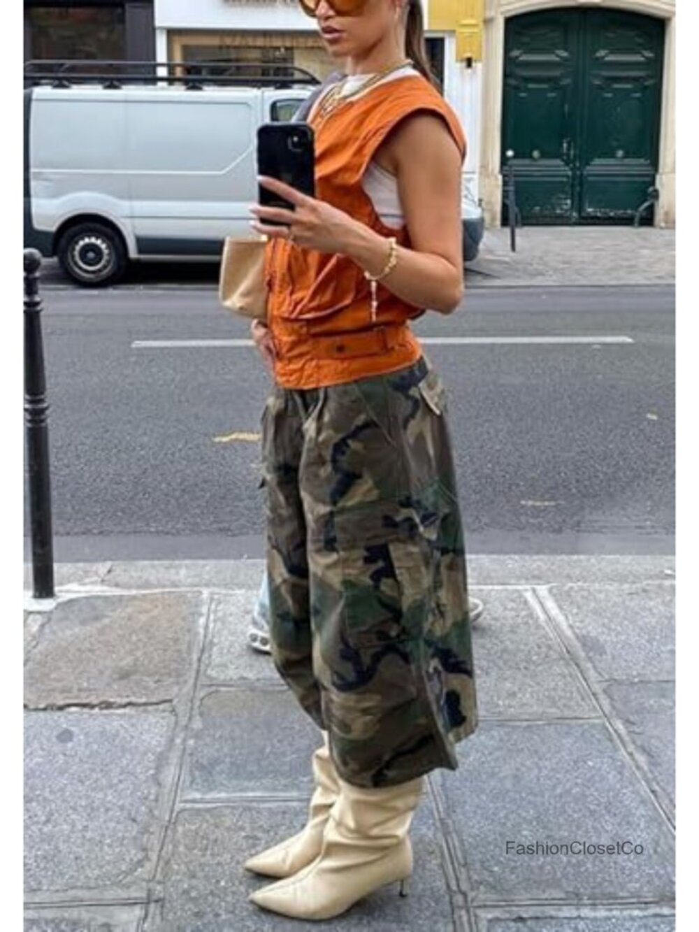 Women's High Waisted Wide Leg Camo Pants Baggy Y2K Army Fatigue Cropped Palazzo - Picture 5 of 6